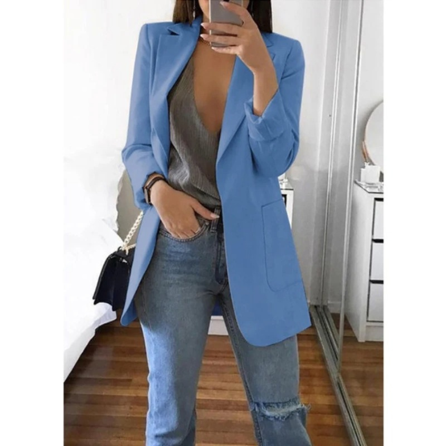 Bedruckter Damenblazer mit zweireihigem Schnitt - Perfekt für Business-Looks