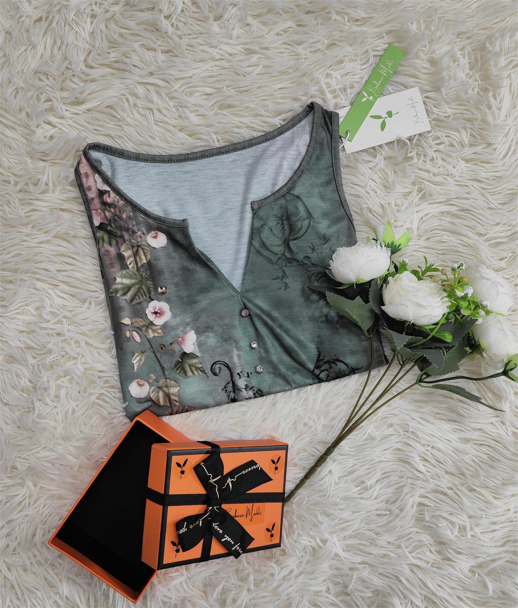 Ärmelloses Top mit Blumenmuster im Aquarellstil